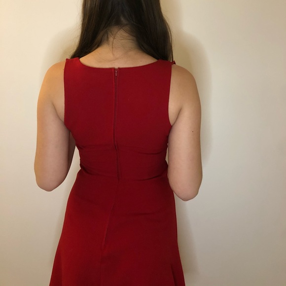 Deep Red Ruffle Detail Fit and Flare Dress - Picture 3 of 3